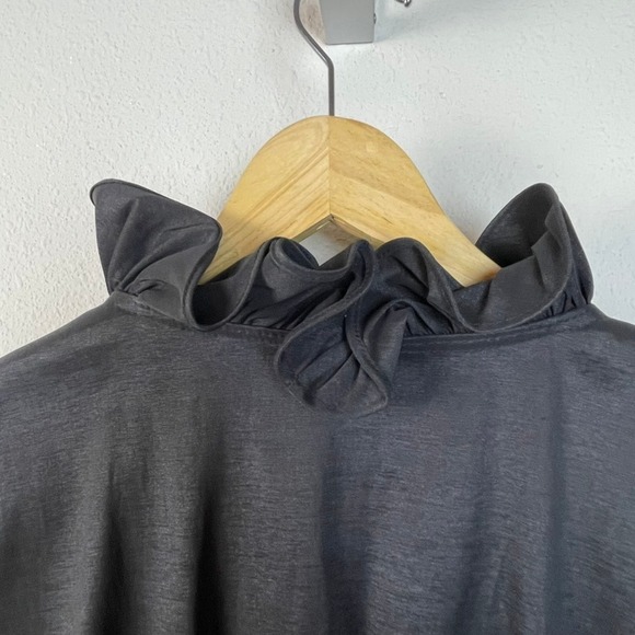 CHETTA B Women's Black Ruffled Embellished Button Up Dark Fairycore Top Size 16 - Picture 8 of 9